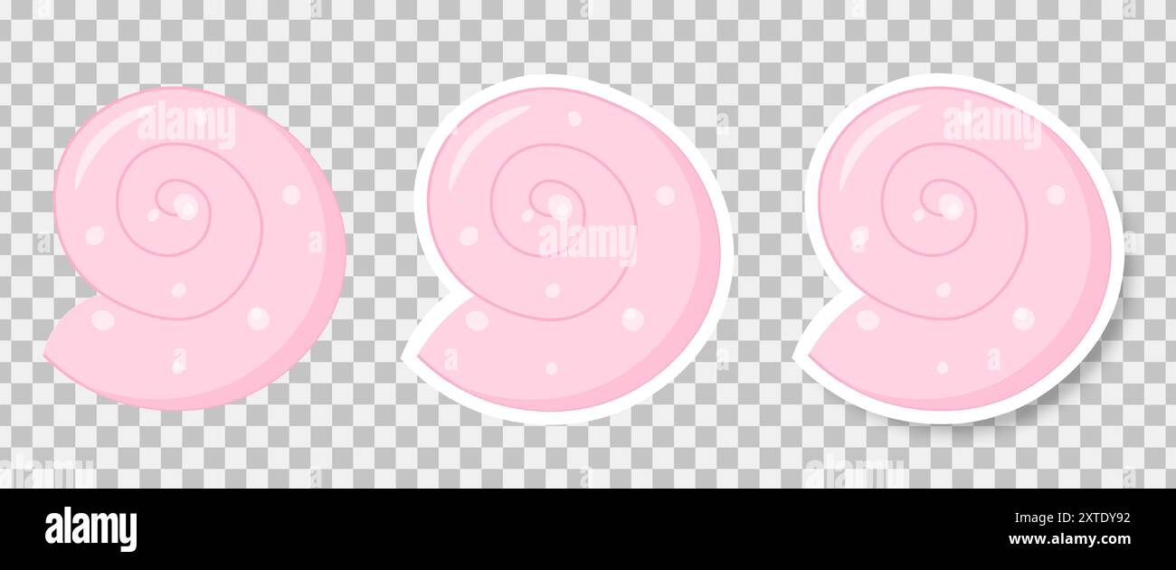 A set of stickers with the image of seashells on a transparent ...