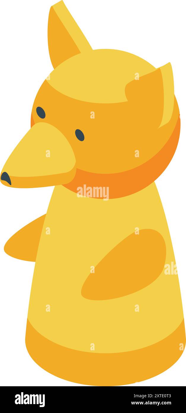 Simple isometric illustration of a yellow toy fox standing on a white ...