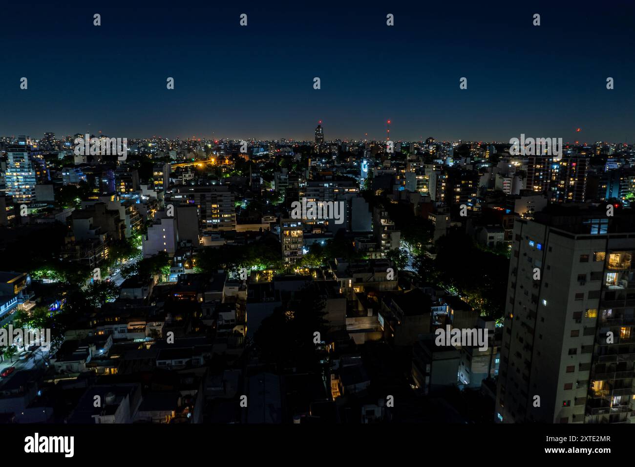 Buenos Aires, Argentina - 08 08 2024: Beautiful aerial view of the city of Buenos Aires at night Stock Photo