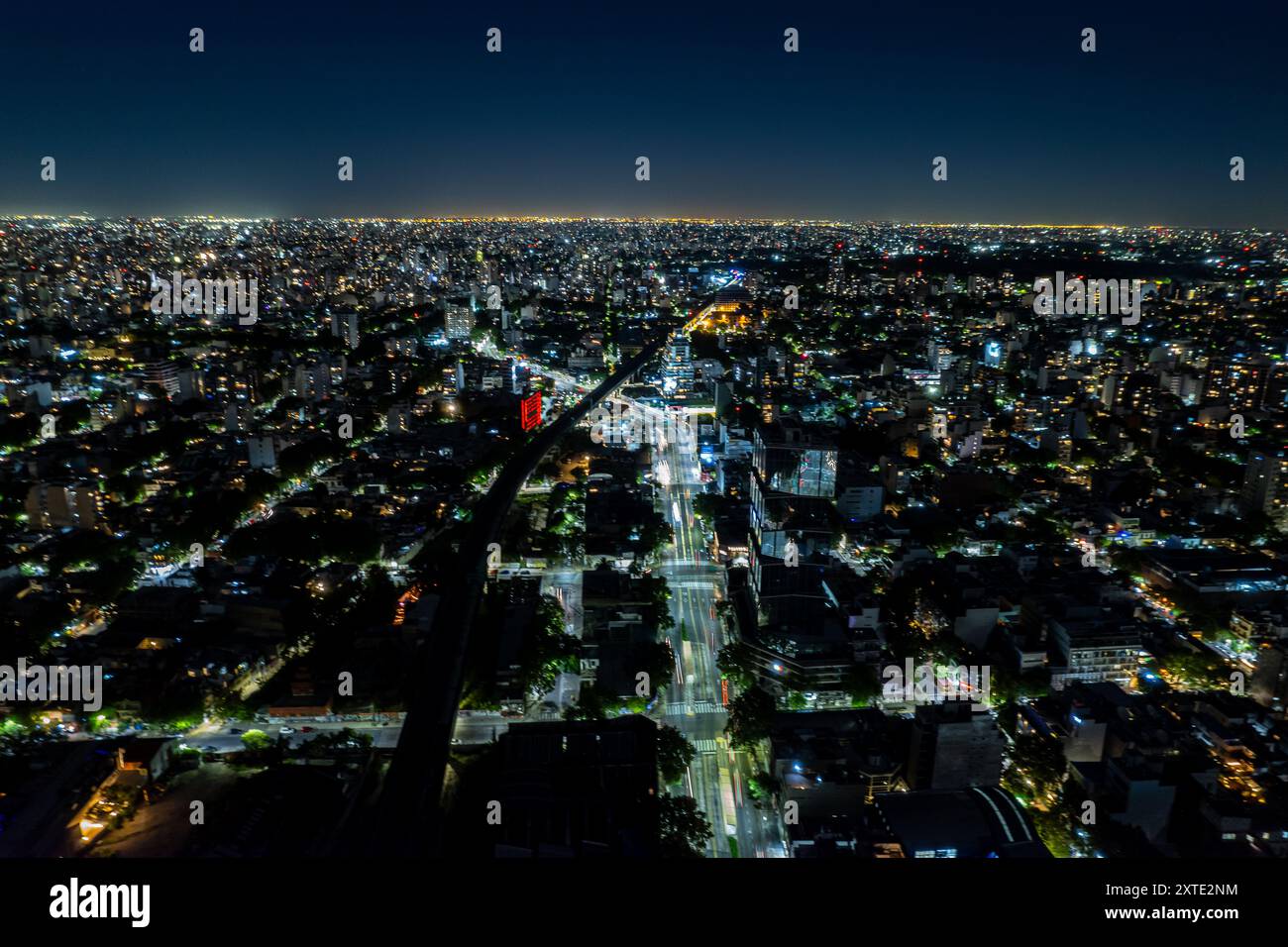 Buenos Aires, Argentina - 08 08 2024: Beautiful aerial view of the city of Buenos Aires at night Stock Photo