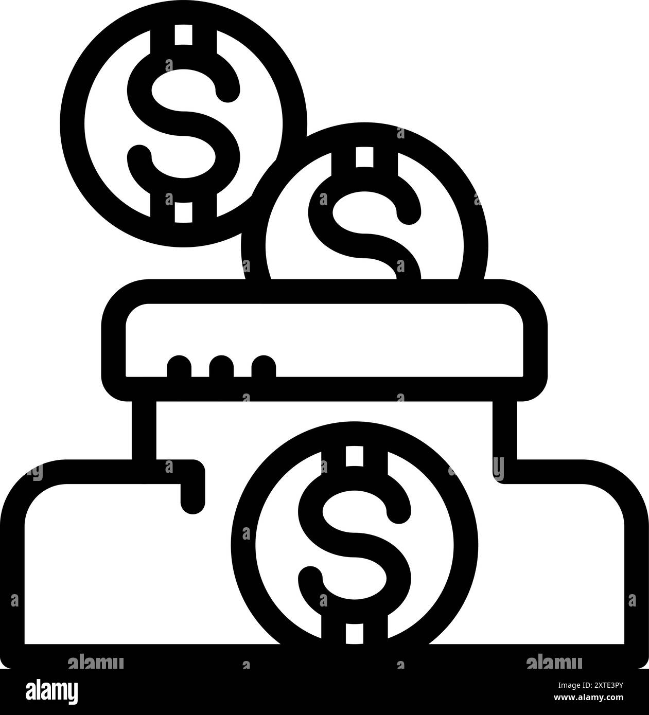 Line icon of an open wallet with dollar coins falling into it ...