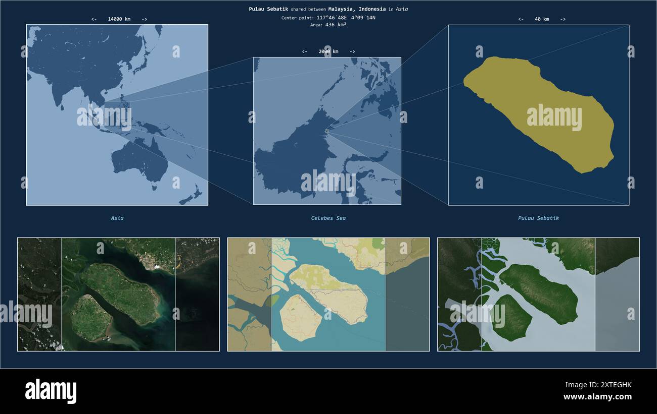 Pulau Sebatik In The Celebes Sea Shared Between Malaysia Indonesia Pulau Sebatik In The Celebes Sea Shared Between Malaysia Indonesia Described Location Diagram With Yellow Shape Of The Island And Sample Maps Of 2XTEGHK