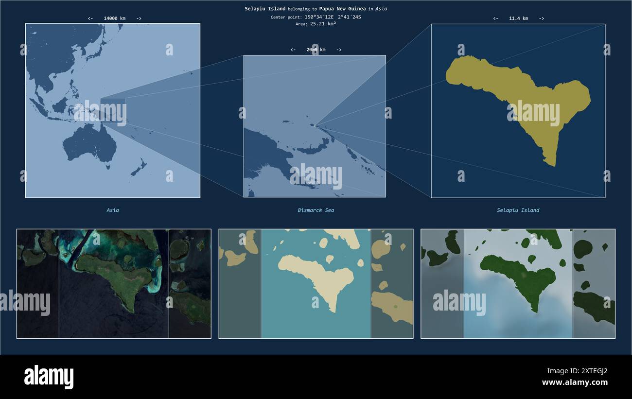 Selapiu Island In The Bismarck Sea Belonging To Papua New Guinea Selapiu Island In The Bismarck Sea Belonging To Papua New Guinea Described Location Diagram With Yellow Shape Of The Island And Sample Maps Of Its 2XTEGJ2 