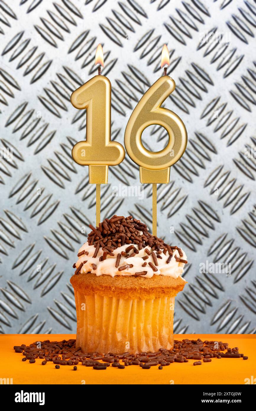 Birthday candle number 16 - Industrial metallic background Stock Photo ...