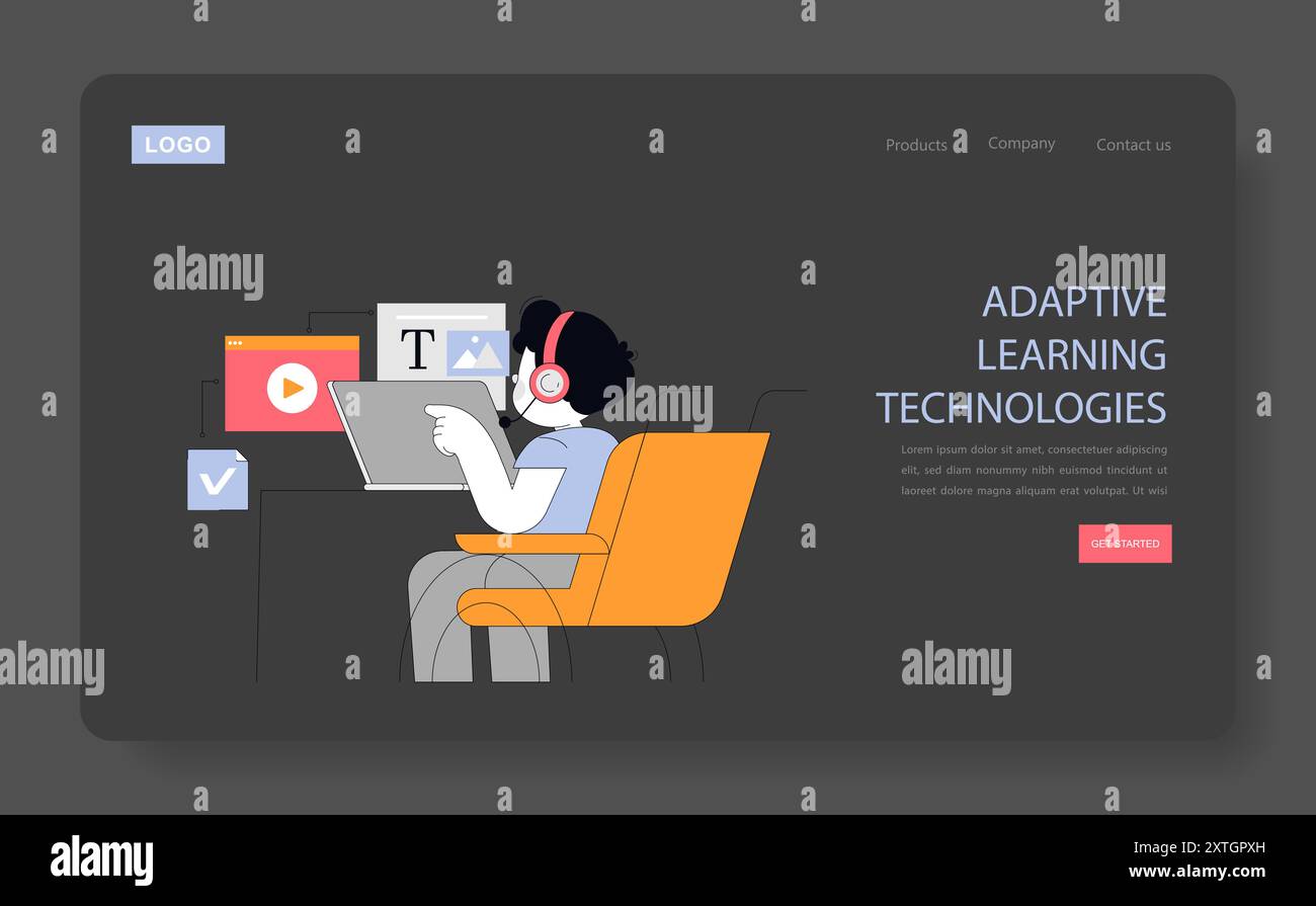 Adaptive Learning Technologies concept. Learner using digital tools for ...