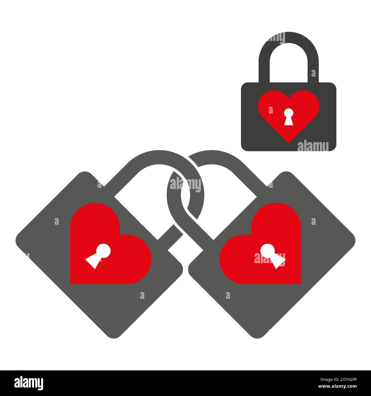 Heart padlock icons. Red hearts with keyholes. Locked and linked symbols. Vector illustration. Stock Vector