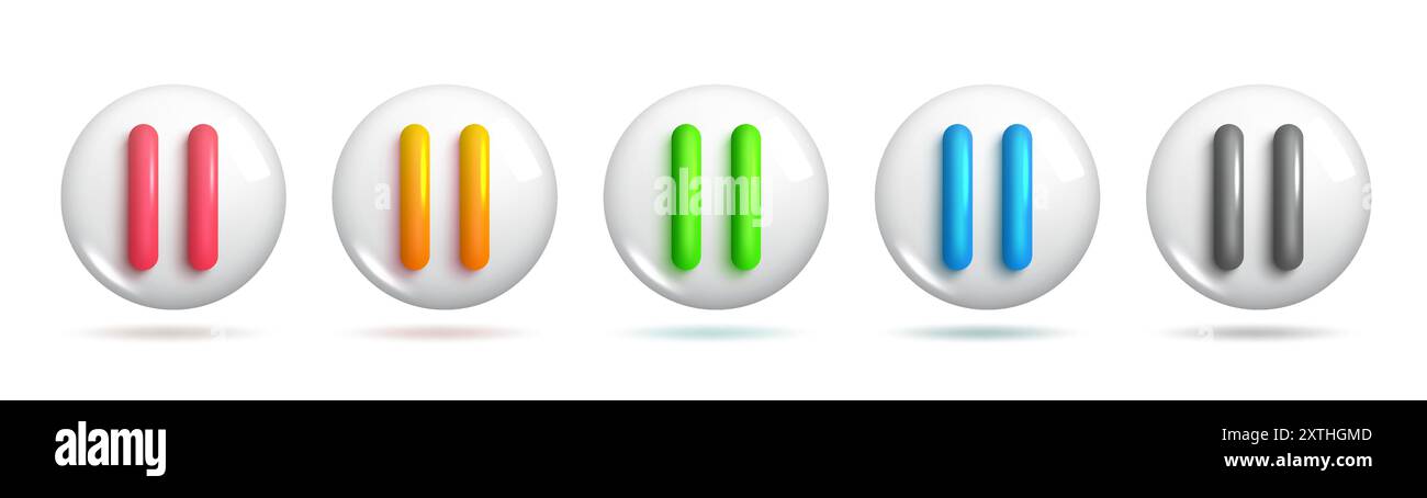 3d realistic sets of pause button. Colourful sets of pause button for creative designs. 3d Sets of Vector Elements. Stock Vector
