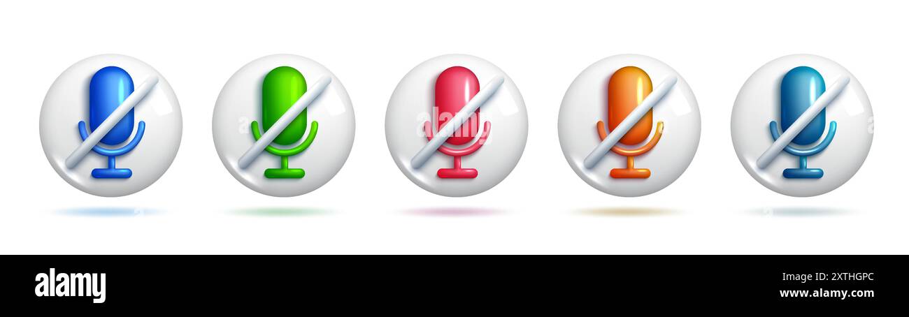 3d microphone realistic icons. Colorful elements for creative designs and concepts. 3d Sets of Vector Elements. Stock Vector