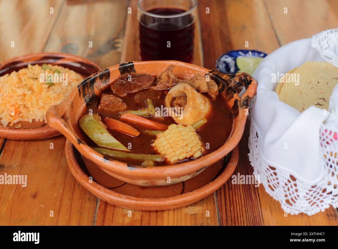 Mole de Olla a traditional mexican broth with vegetables and beef Stock Photo