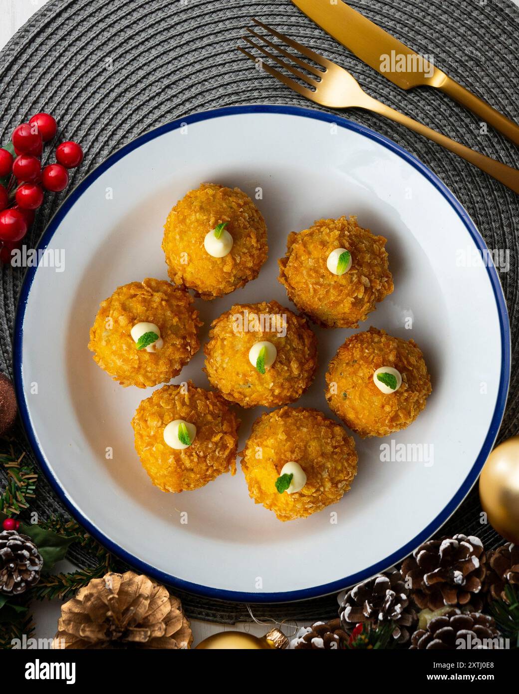 Spanish Tapa croquettes made with bechamel sauce and stuffed fish and ...