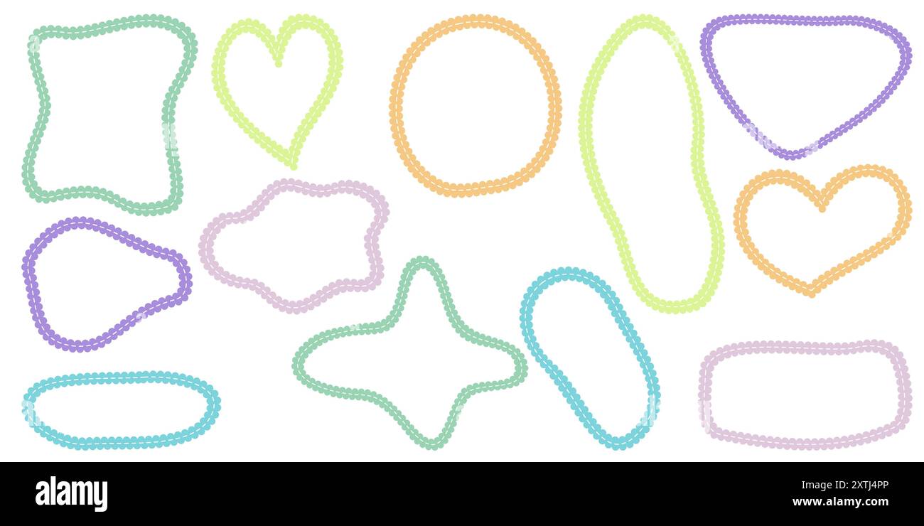 Hand drawn scalloped frames with dashed stitches. Stock Vector