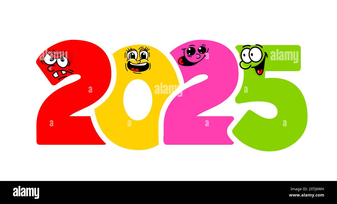 Happy New Year funny 2025 text design. hand drawing. Not AI, Vector