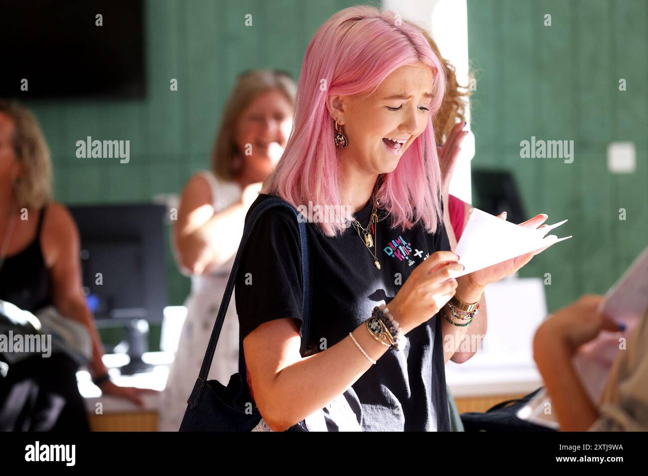 A Level Results Day 2024 in Brighton, East Sussex, UK. Pictured are ...