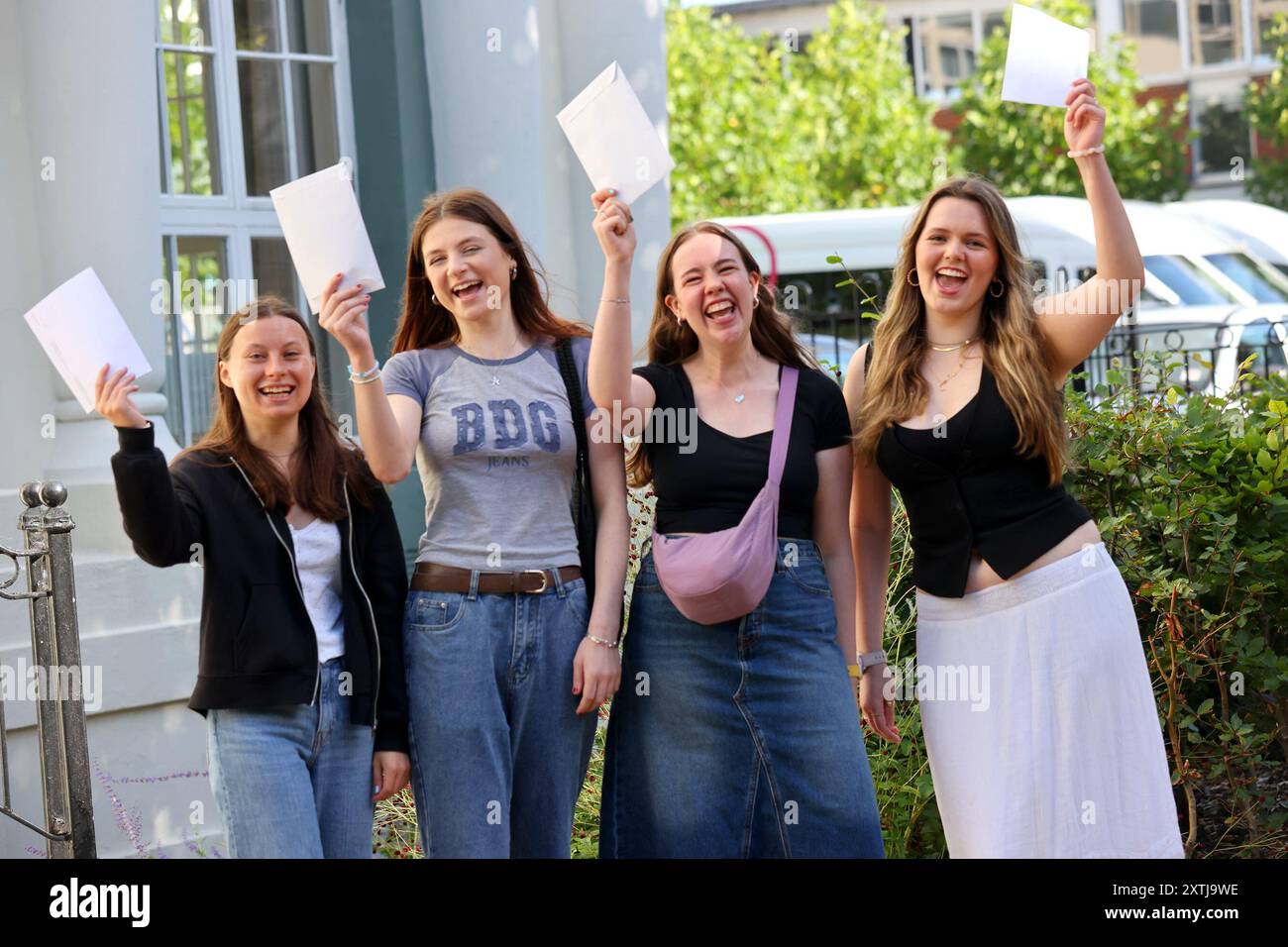 A Level Results Day 2024 in Brighton, East Sussex, UK. Pictured are ...