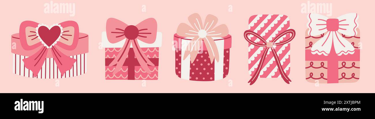 Coquette style gift boxes illustration set. Cute gift boxes with quirky ...