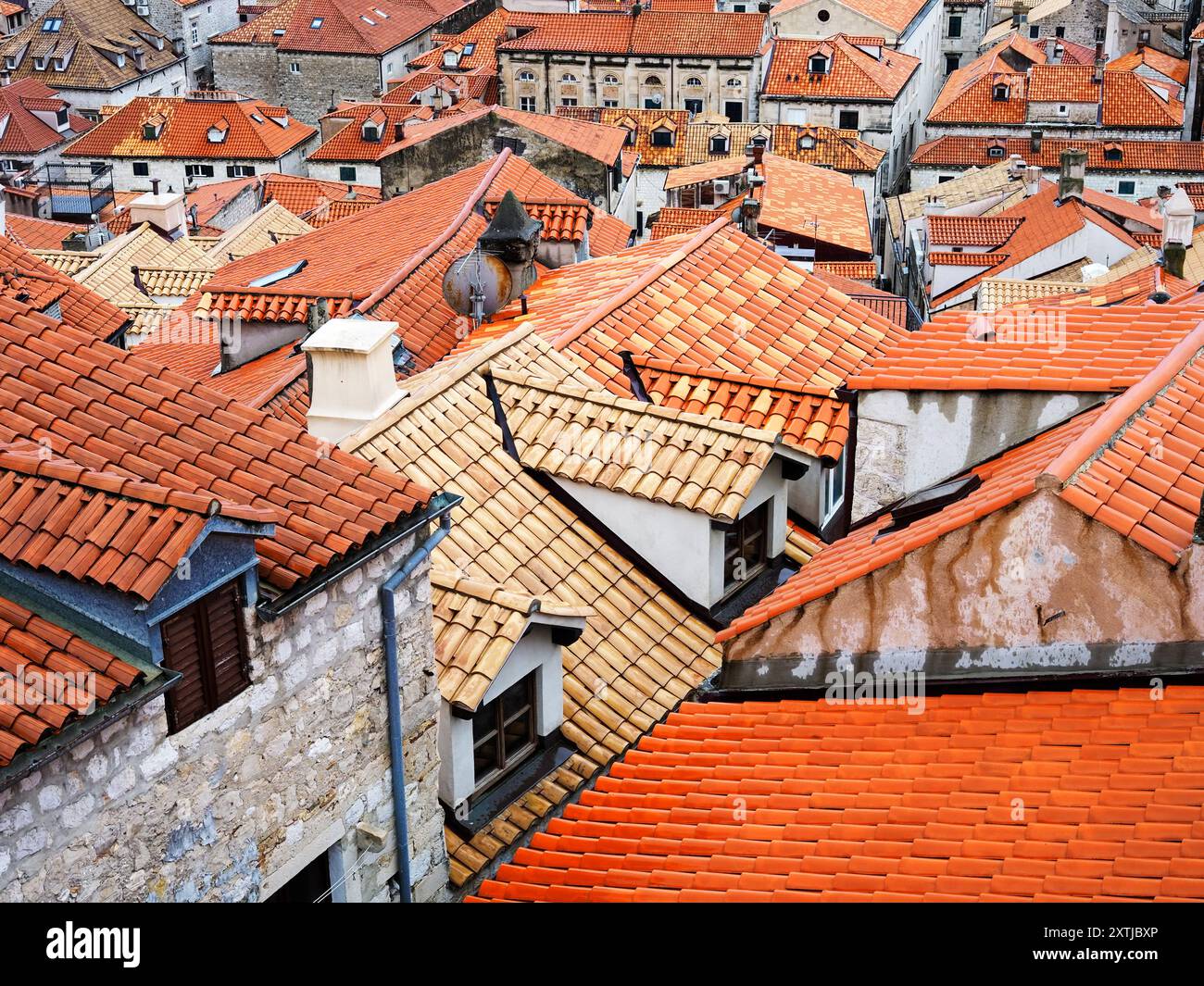 Dubrovnik rooftops from the City Walls on a rainy summer morning ...
