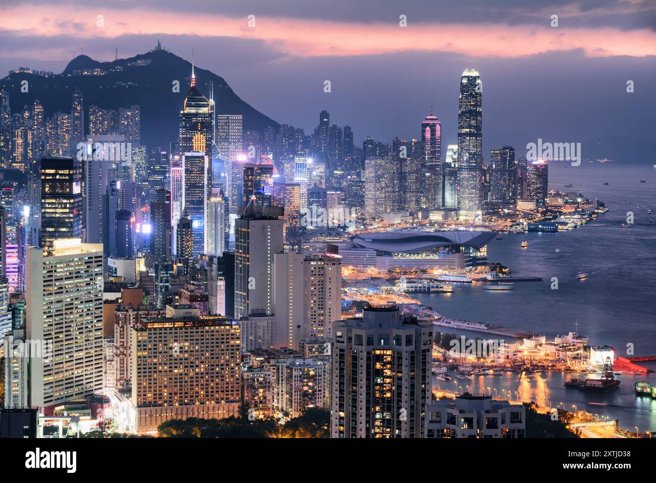 Gorgeous aerial view of skyscrapers in Hong Kong at sunset Stock Photo ...