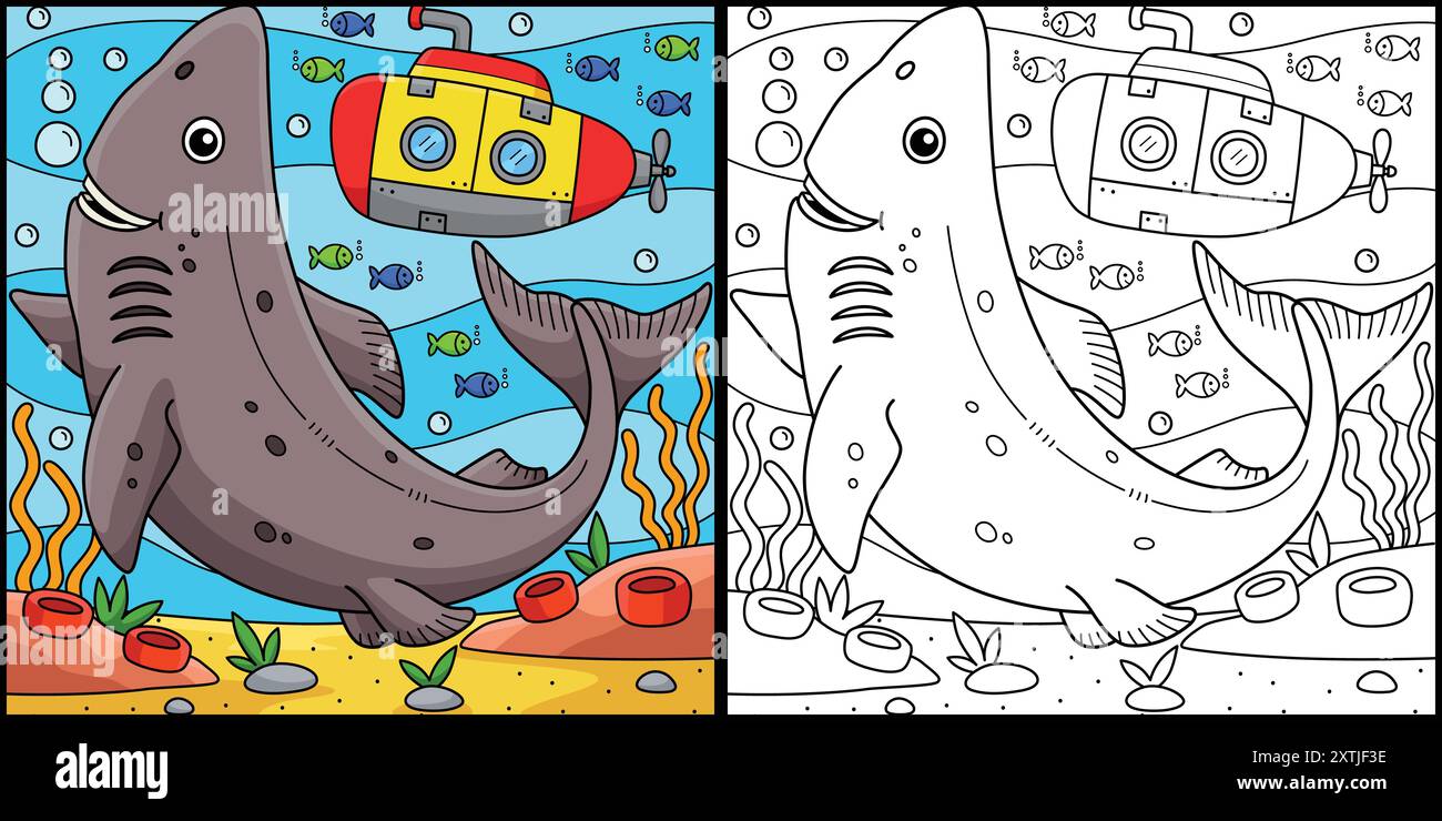 Greenland Shark Coloring Page Colored Illustration Stock Vector Image