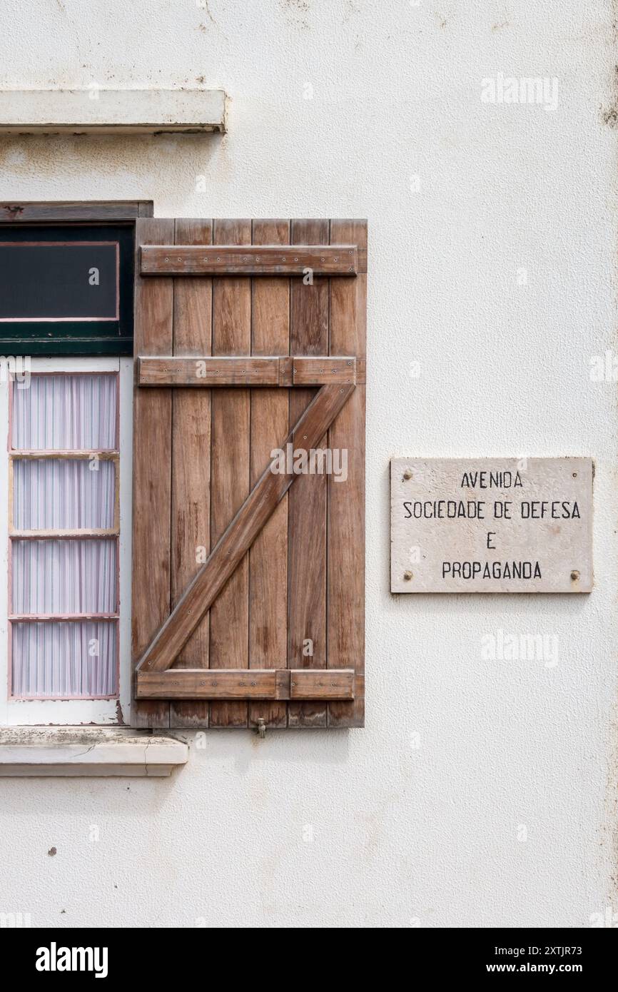A street sign dating from the days of Salazar's dictatorship in Portugal (the Estado Novo, or New State) which ended in 1974 Stock Photo