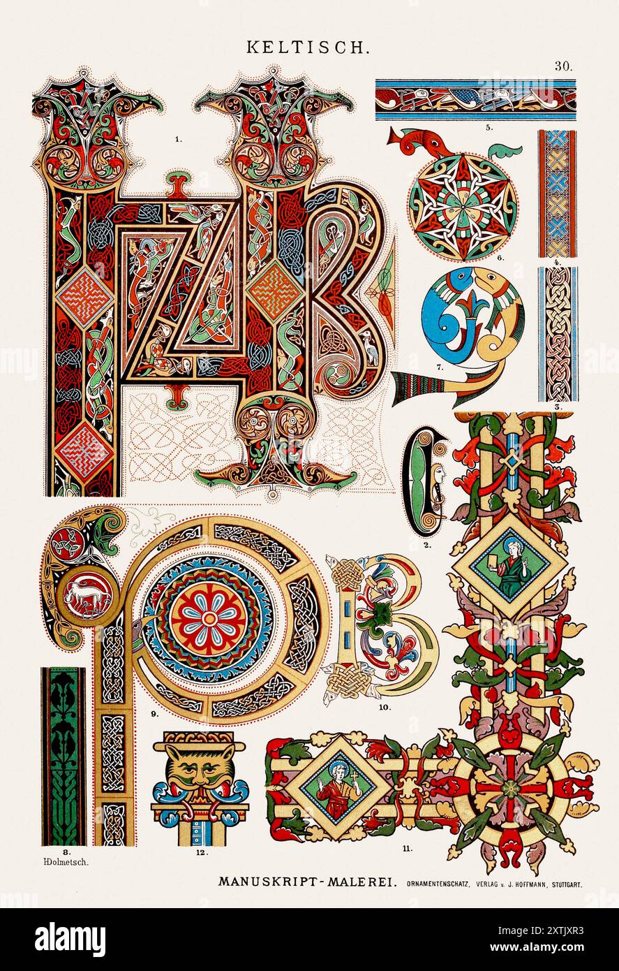 Celtic Ornamentation. An illustration from a German book published in 1887 that showcases elegant ornaments from all art periods. Stock Photo