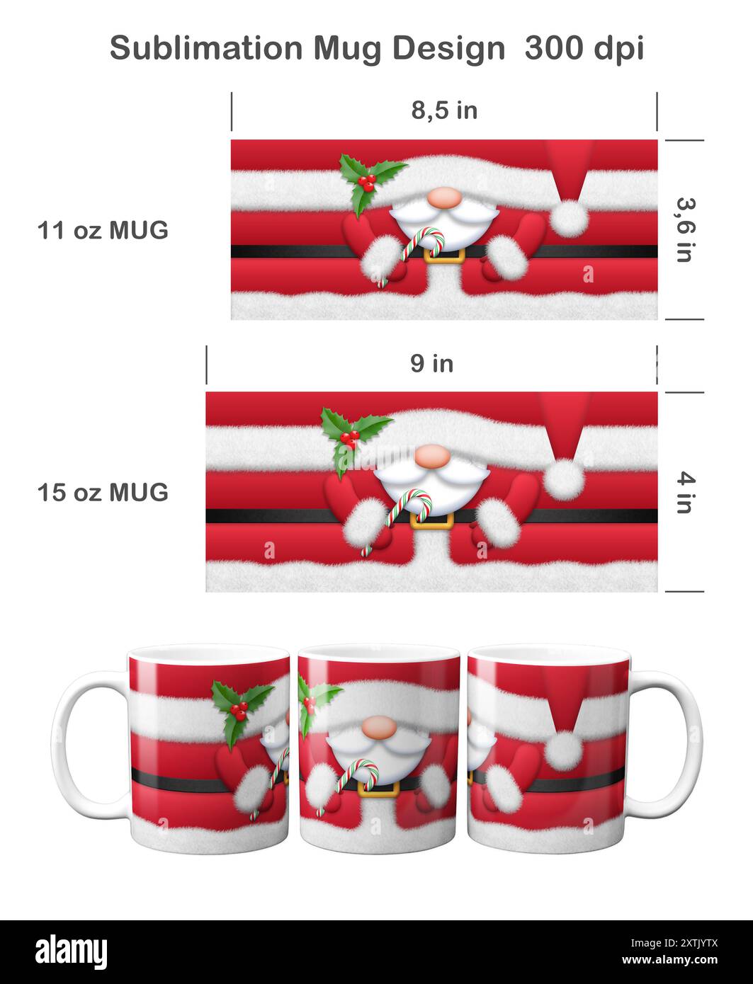 Funny Christmas Santa Claus. Sublimation design for 11 oz and 15 oz mug. Stock Photo