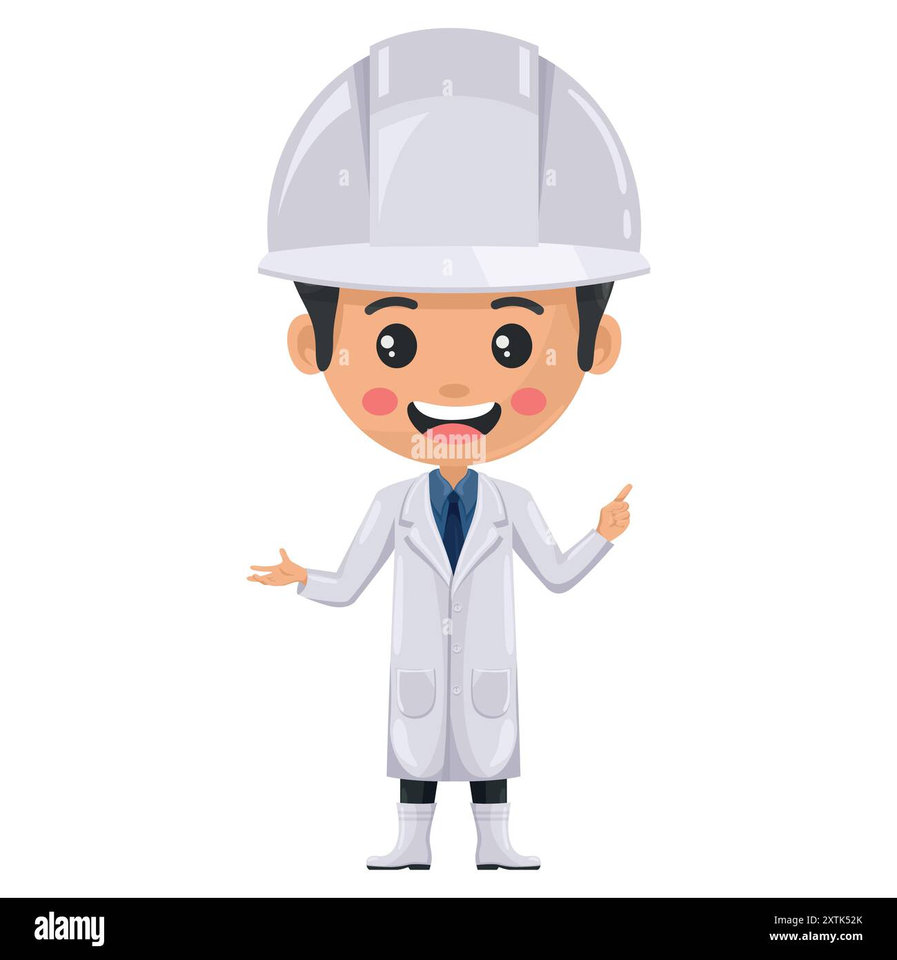 Quality control supervisor pointing his finger. Express an idea and indicate with the index finger. Food industry engineer. Chief food safety engineer Stock Vector