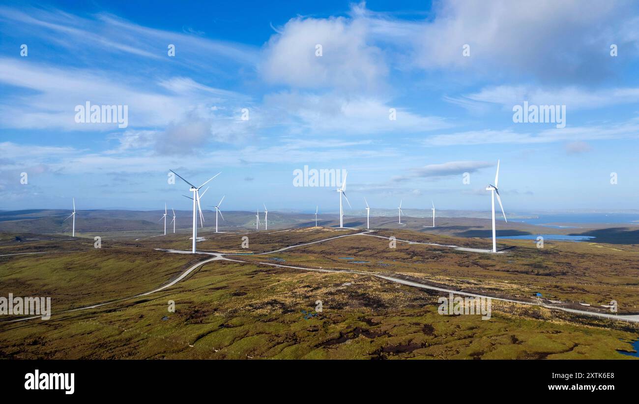 Viking Wind Farm consisting of 103 wind turbines constructed by SSE on the Shetland mainland from 2020 and completed in 2024 Stock Photo