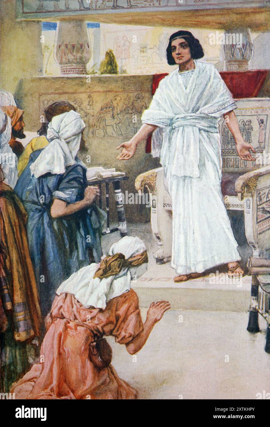 Joseph Makes himself Known to His Brethren (Genesis) from Antique 19th Century book The Precious Gift Bible Stories for Children with Illustration by Stock Photo
