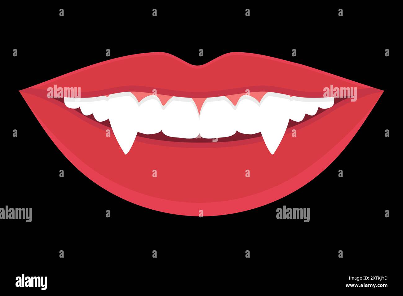 Vampire woman lips with fangs. Monster girl evil lips. Red female lips