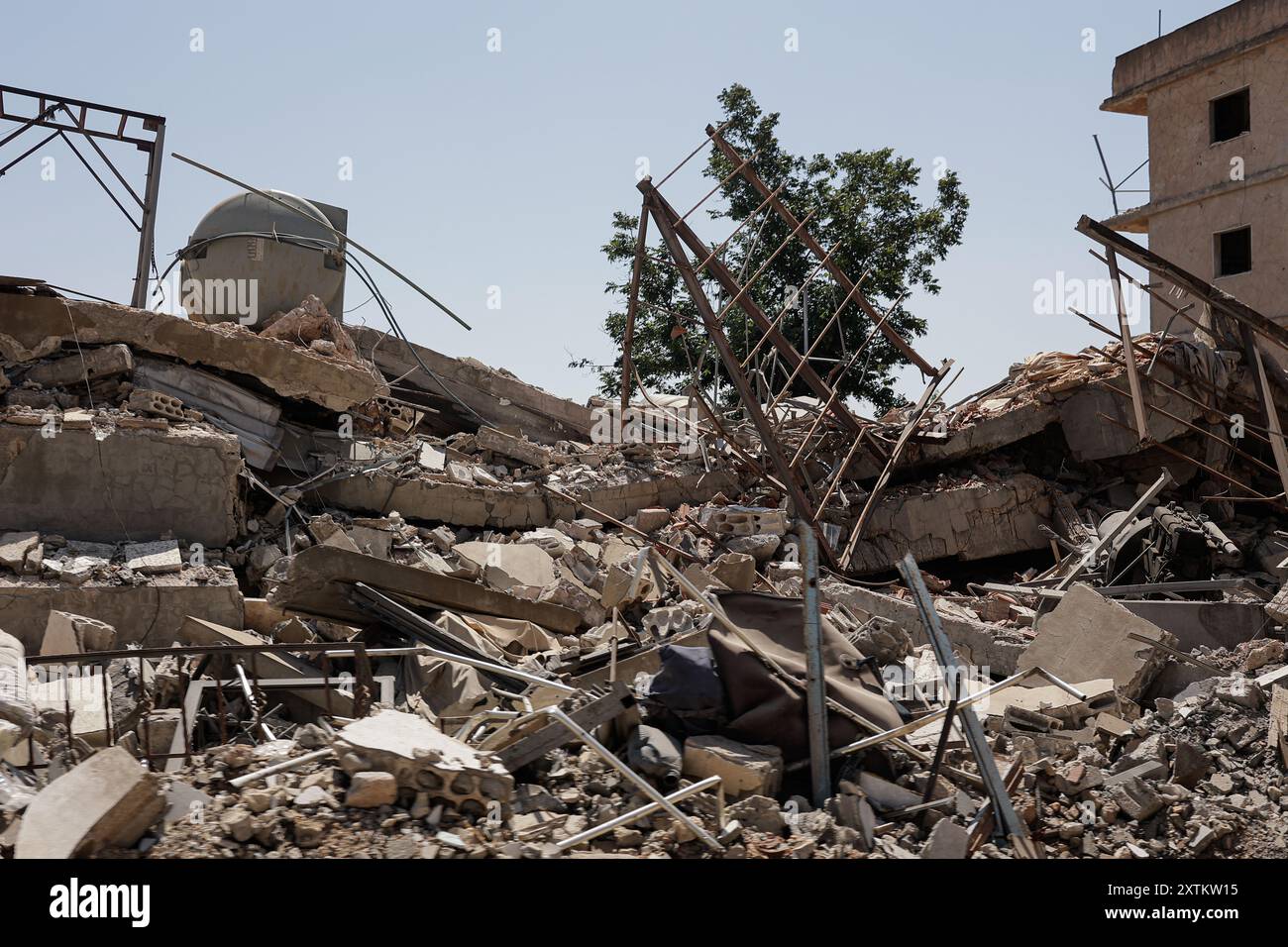 View of debris of a destroyed house in the southern Lebanese 