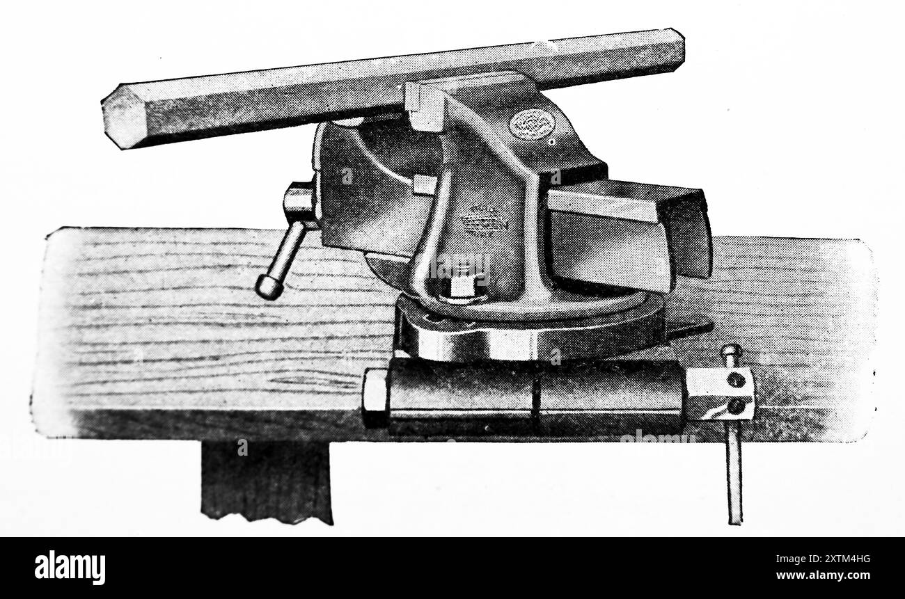 An All-Angles vice mounted horizontally. This photograph is from a large selection of mainly unattributed engineering illustrations and photos which were originally published in 1936. The sizes and quality of the originals vary quite widely. Stock Photo