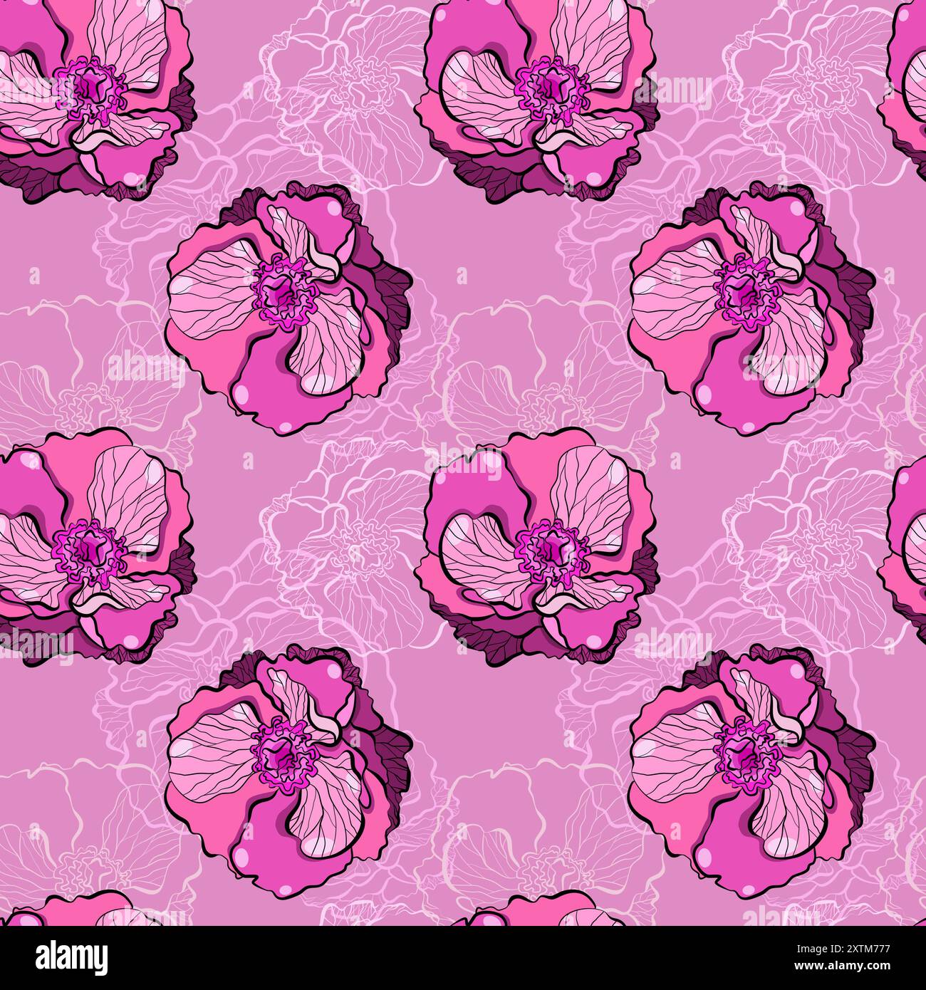 Seamless floral pattern with anemone flowers vector illustration Stock ...