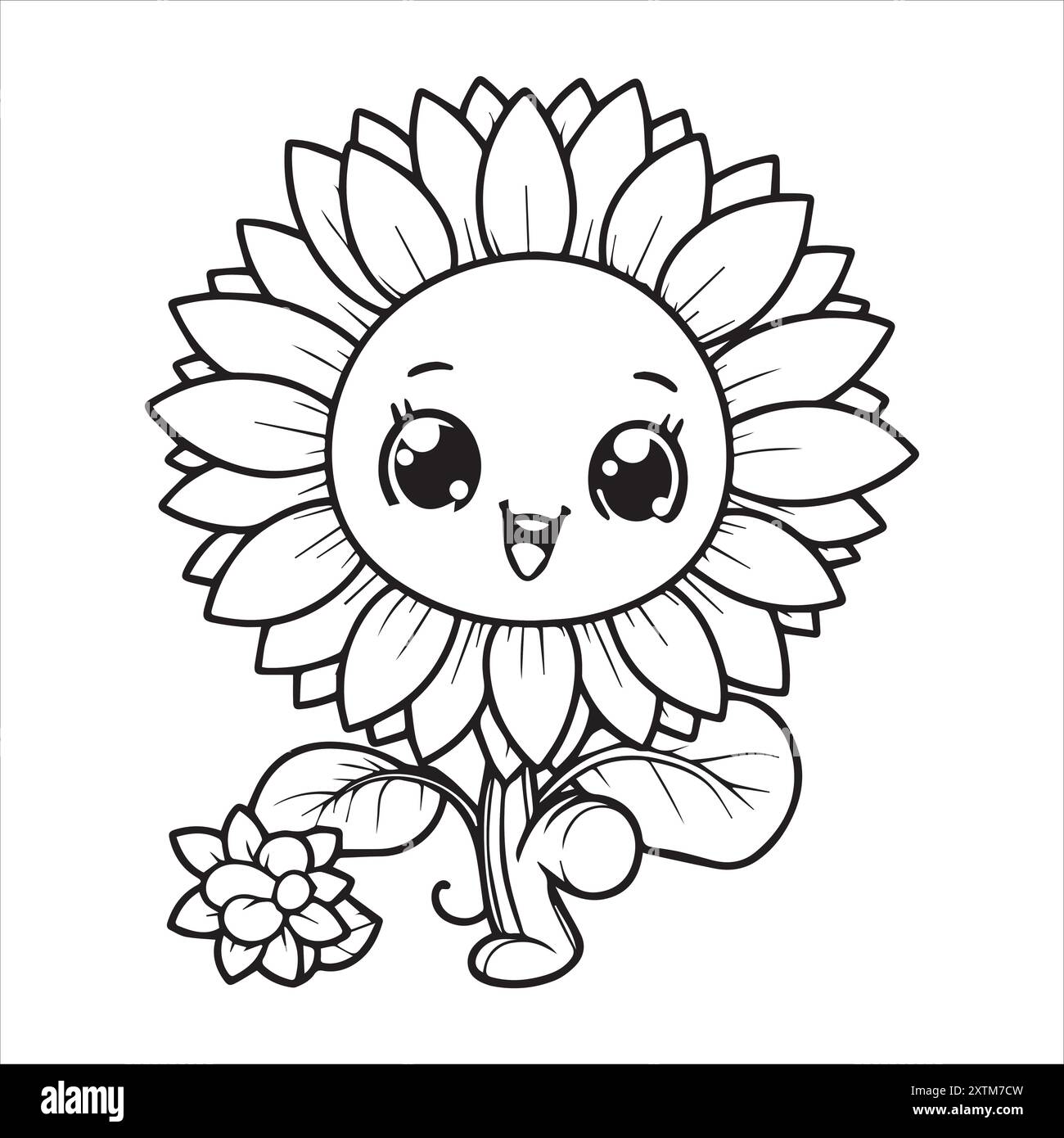 Happy Sunflower color book for kids Stock Vector