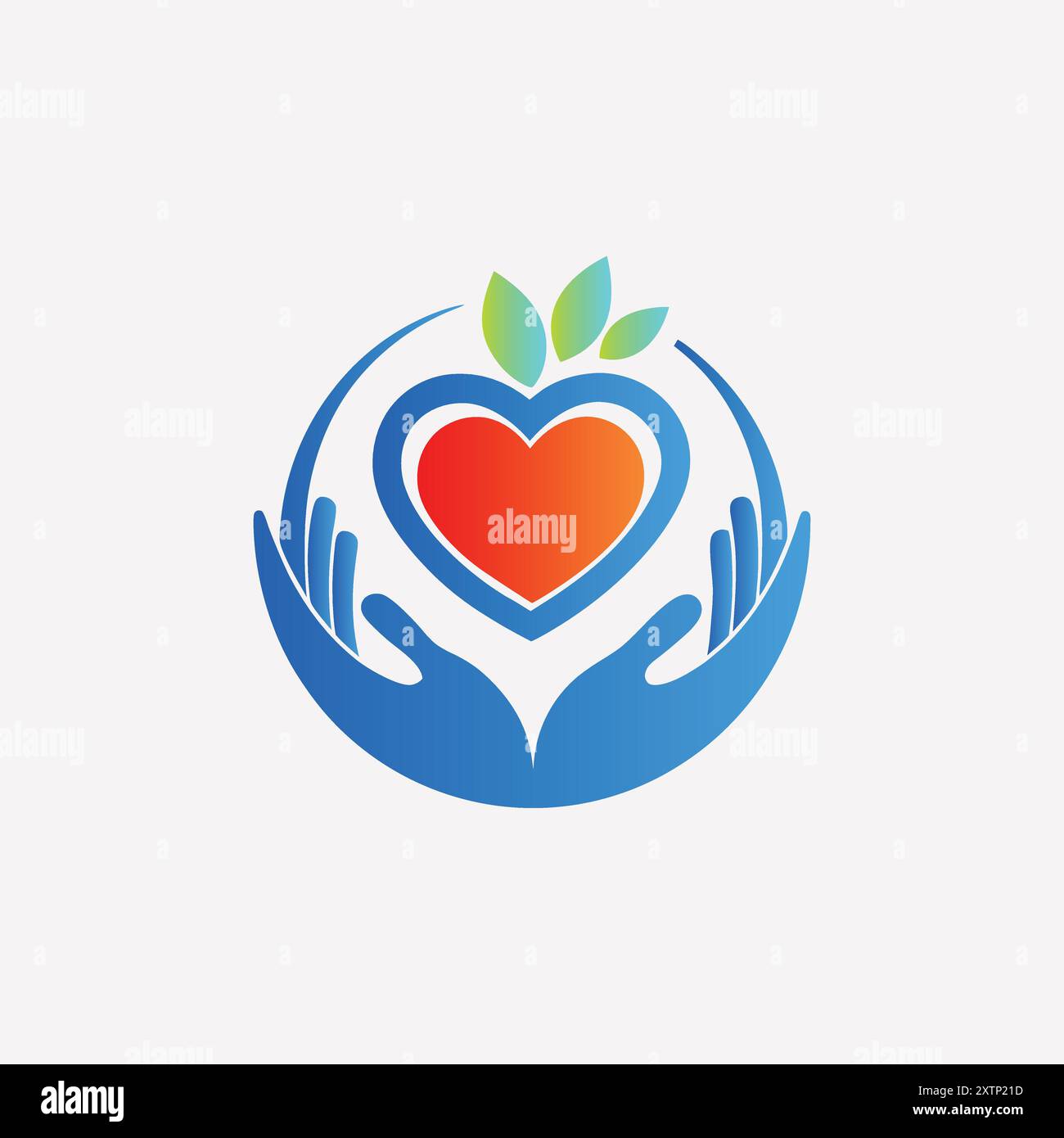 Hands with heart and leaf vector logo template. Charity and donation logotype. Stock Vector