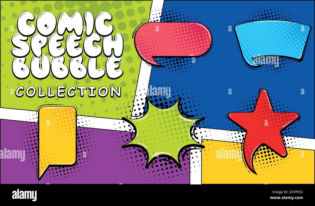 Colorful comic speech bubble collection with halftone effects Stock ...