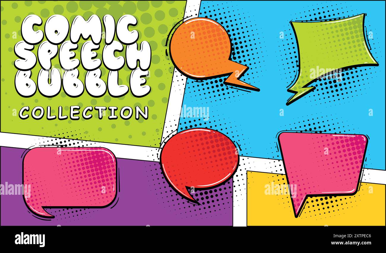 Colorful comic speech bubble collection with halftone effects Stock ...