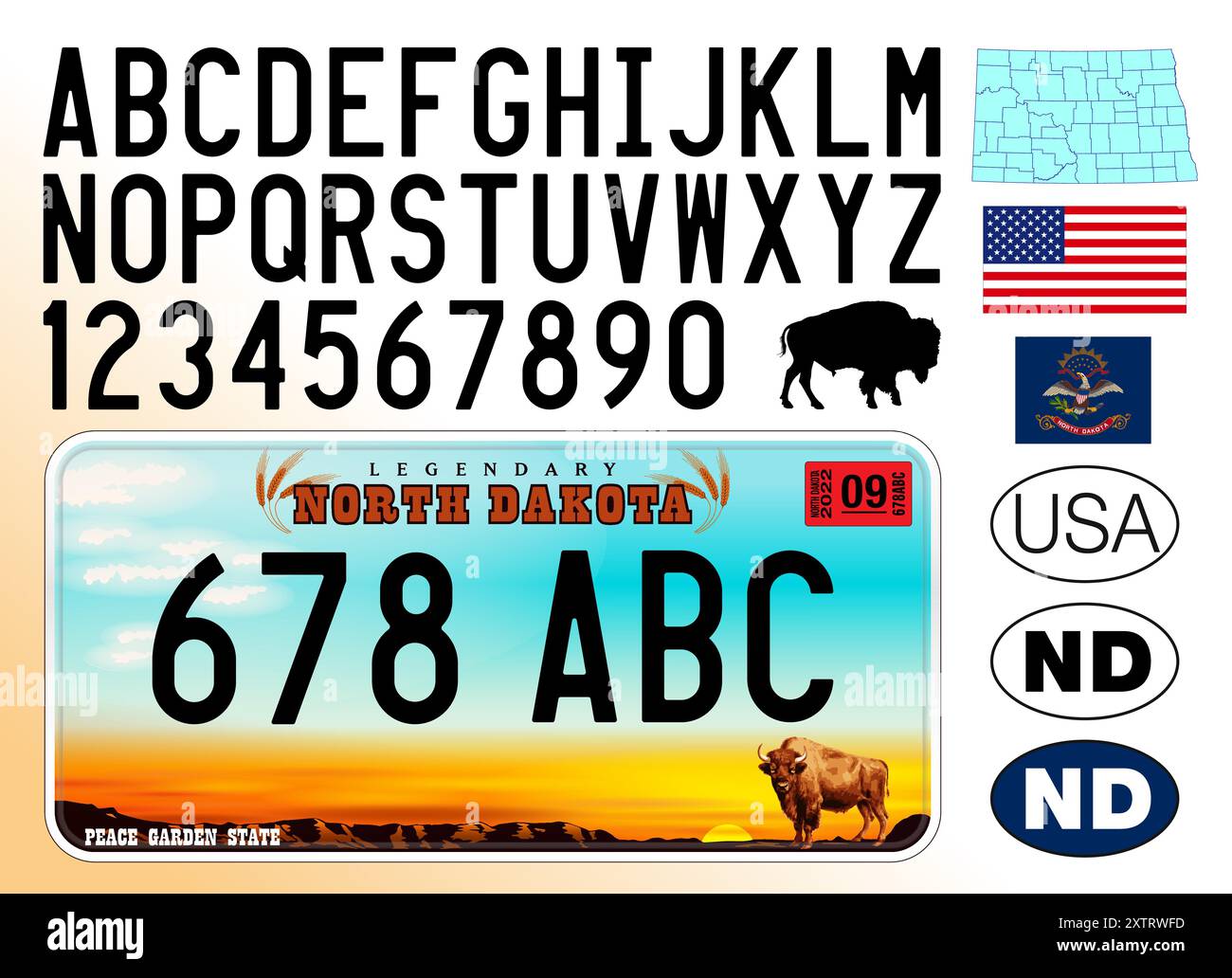 North Dakota car license plate pattern, numbers, letters and symbols ...