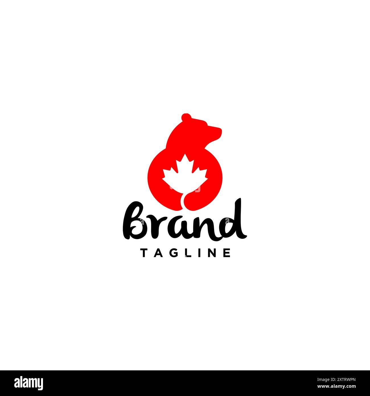 Bear Hugging Maple Leaf Logo Design. Maple Leaf Icon In A Bear's Hug Logo Design. Stock Vector