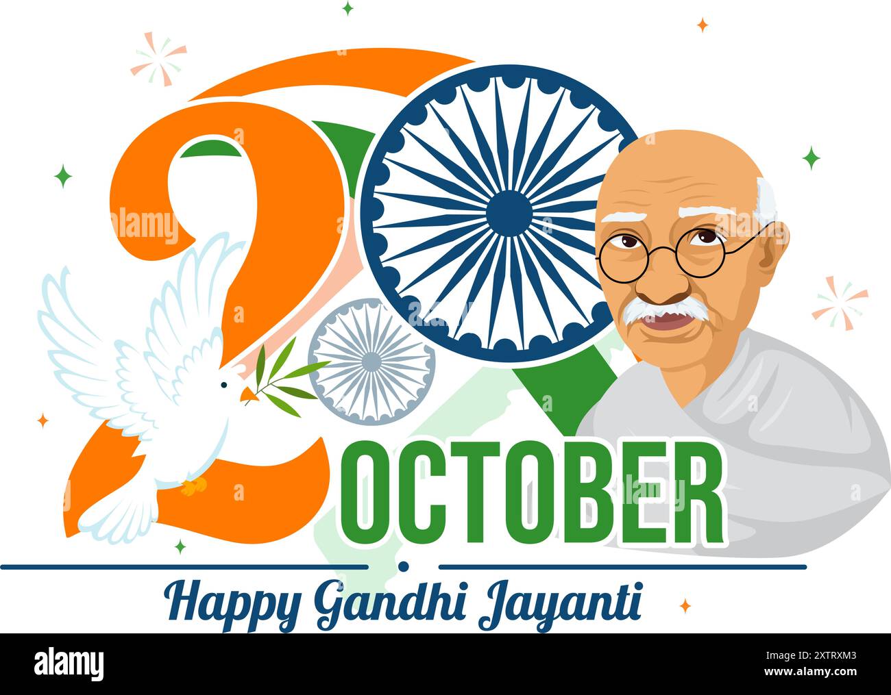 Happy Gandhi Jayanti Day is an Event Celebrated in India on October 2nd, which Marks Gandhi's Birthday in Flat Cartoon Background Vector Illustration Stock Vector