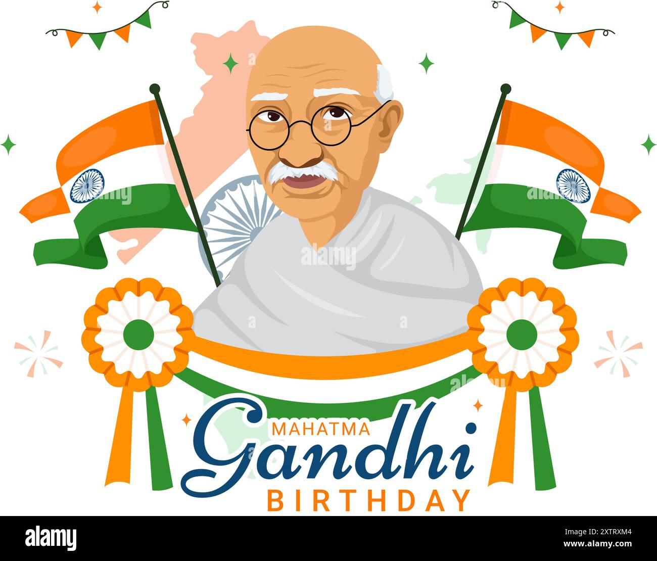 Happy Gandhi Jayanti Day is an Event Celebrated in India on October 2nd, which Marks Gandhi's Birthday in Flat Cartoon Background Vector Illustration Stock Vector