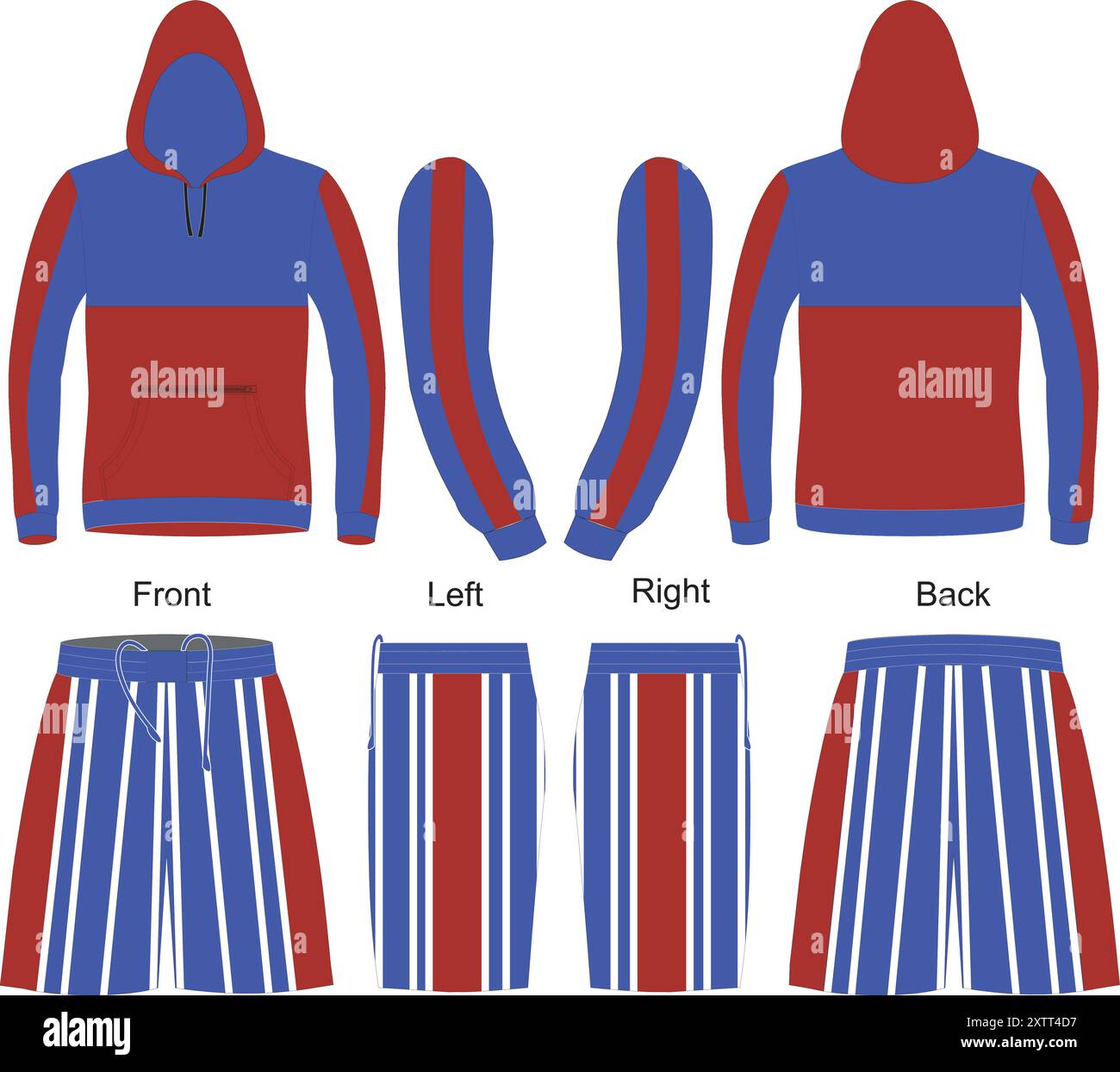 Hoodie and Shorts Mock ups. Sportswear design template Stock Vector