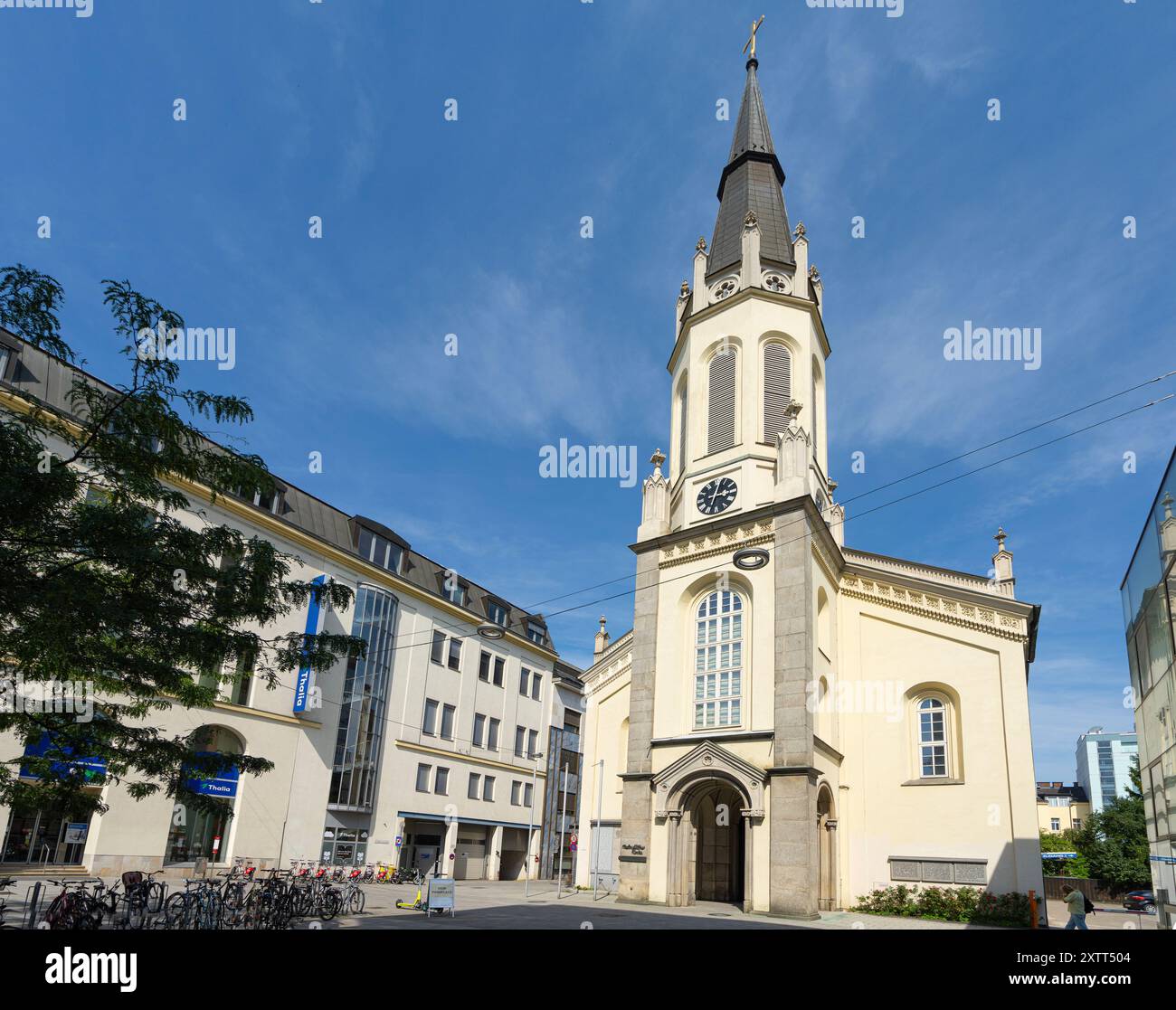 Linz, Austria. August 12, 2024.  exterior view of the Martin Luther Lutheran Church in the city center Stock Photo