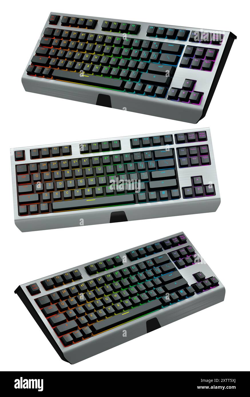 Collection of mechanical keyboards isolated on white background with ...