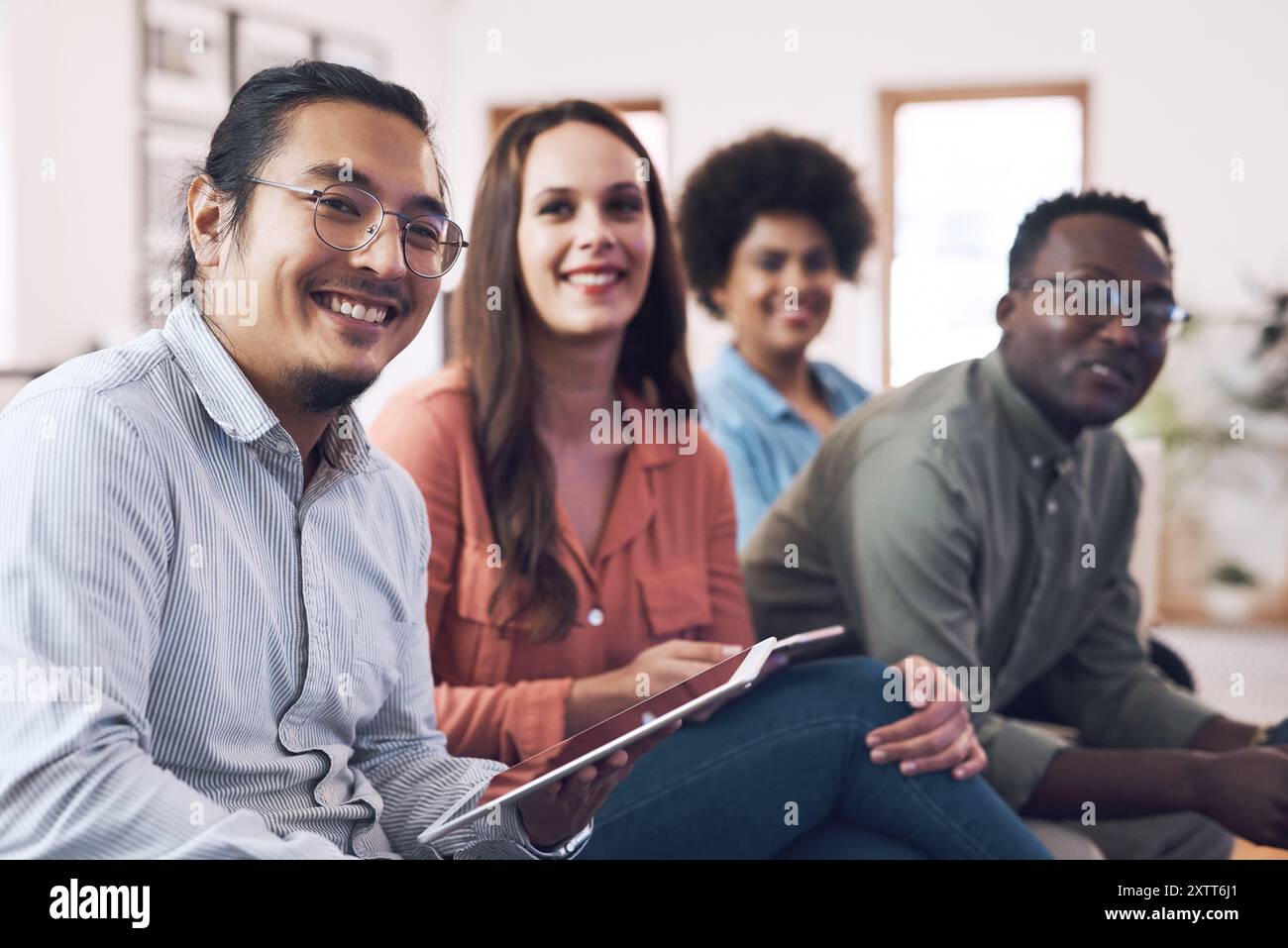 Business, people and portrait with tablet at office for creative ...