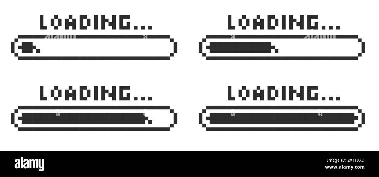 Pixel loading bar y2k retro 8 bit interface game, progress level ...
