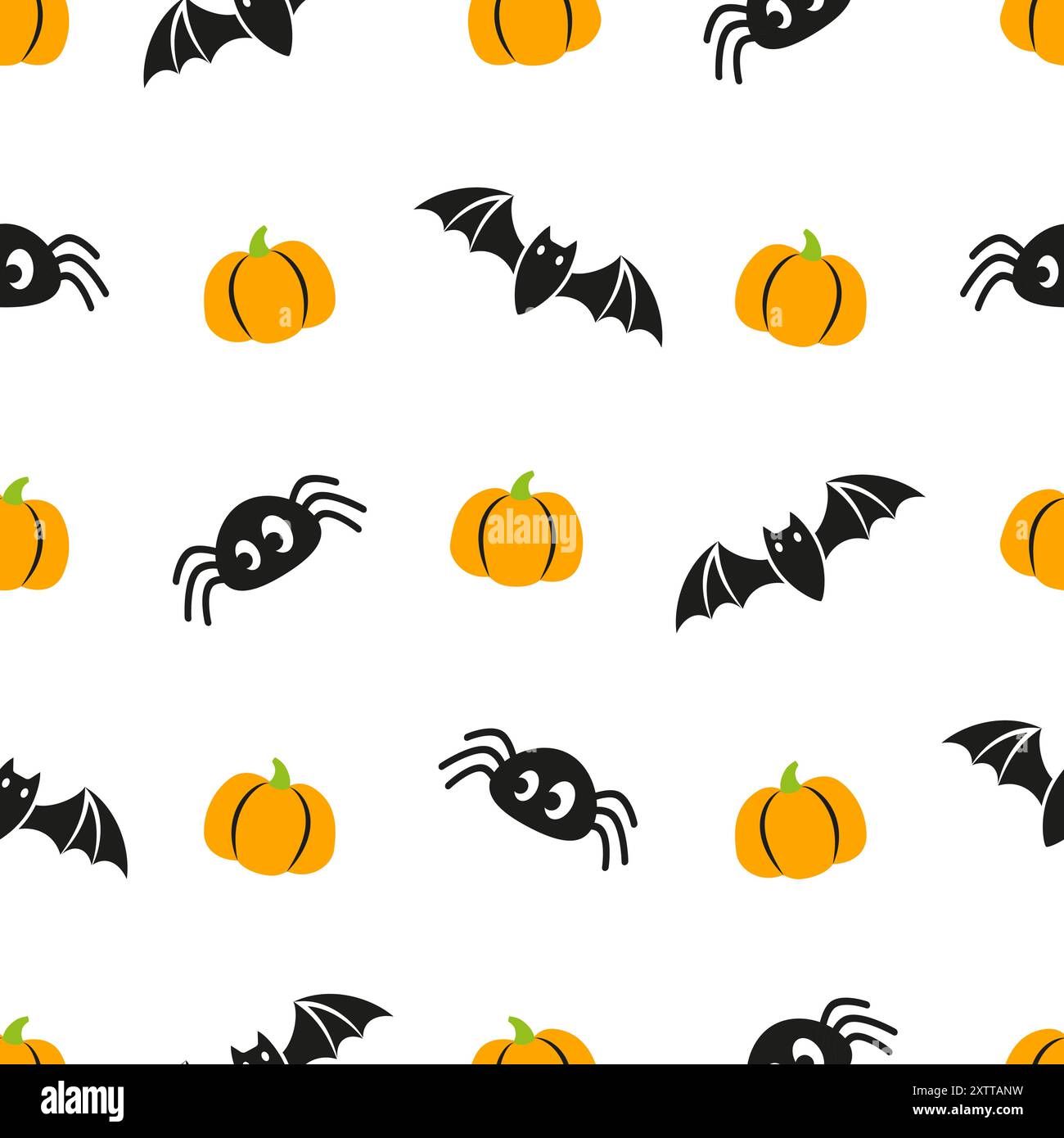 Halloween seamless pattern with little pumpkins, bat and spiders on ...