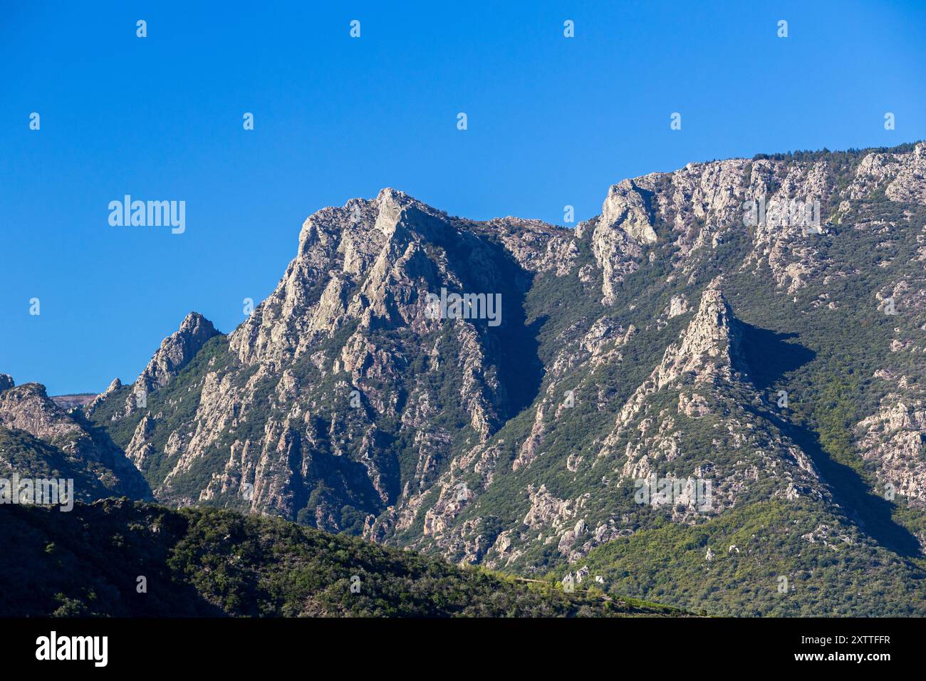 View of the Caroux Massif and the Gorges of Heric. Haut-Languedoc, Occitanie, France Stock Photo