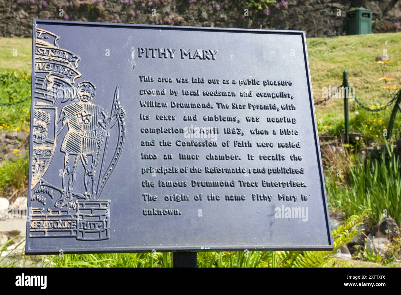Plaque to pithy mary at the star pyramid stirling scotland stock