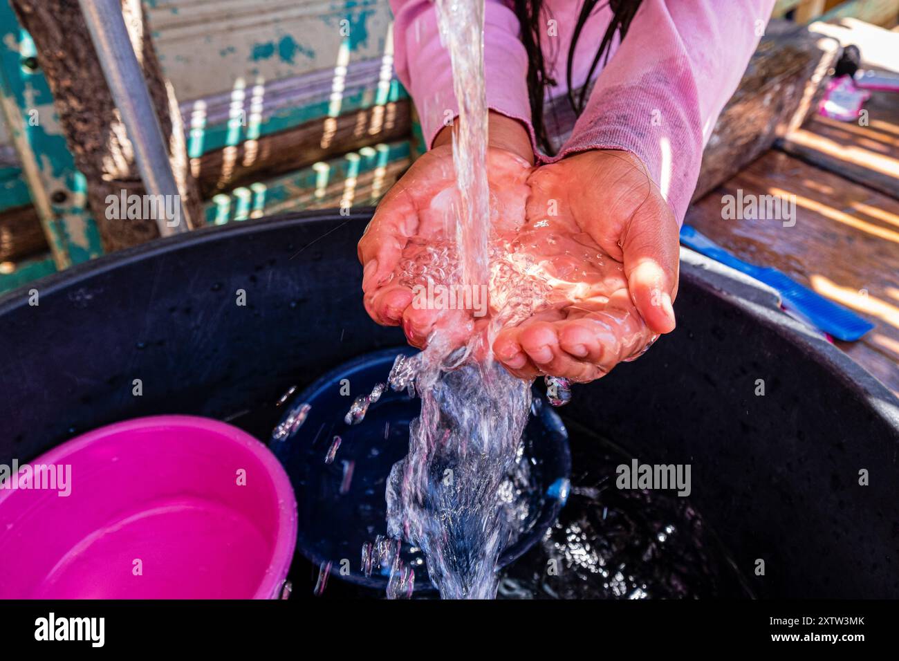 Water purification project, Yacon, San Sebastian Lemoa, municipality of Chichicastenango, Quiché, Guatemala, Central America Stock Photo