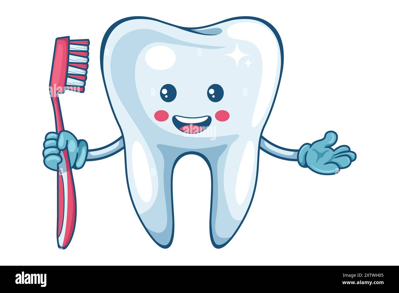 Cartoon character of a tooth with a toothbrush. Prevention, diagnosis ...